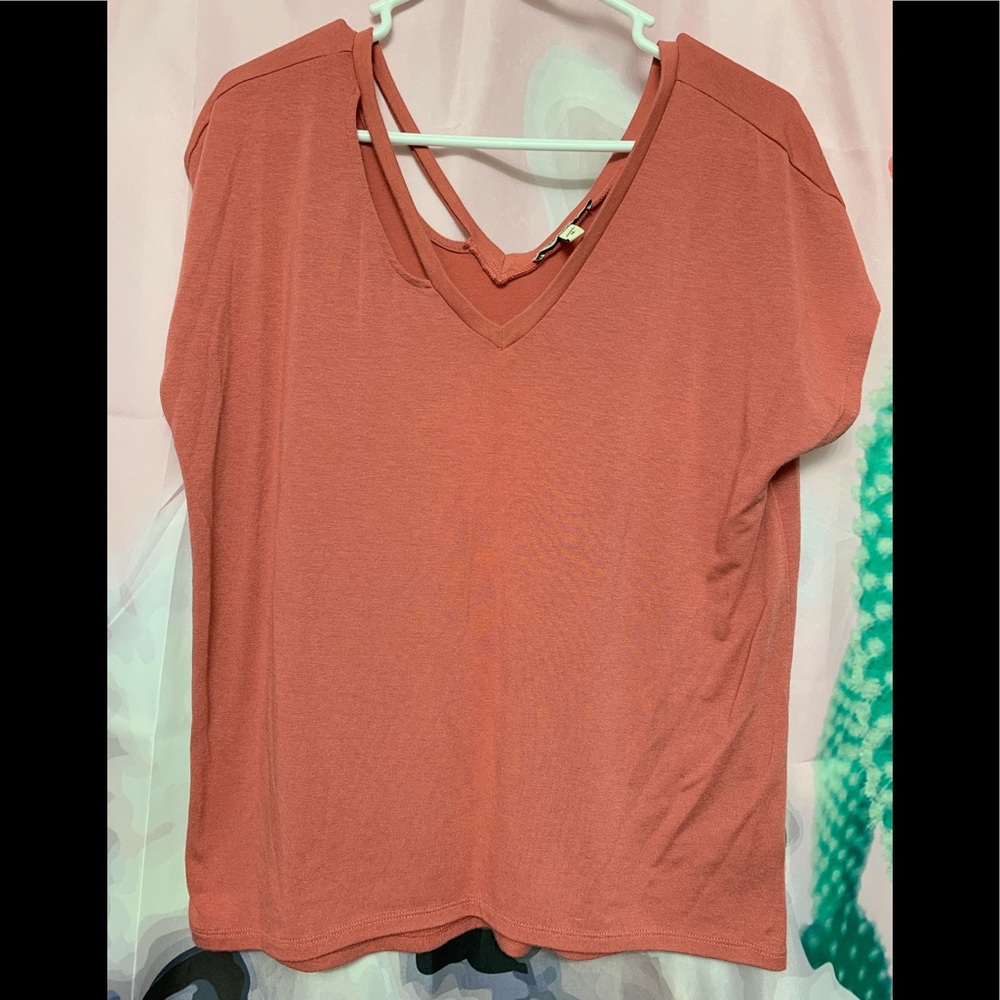 Slit neck short sleeve top